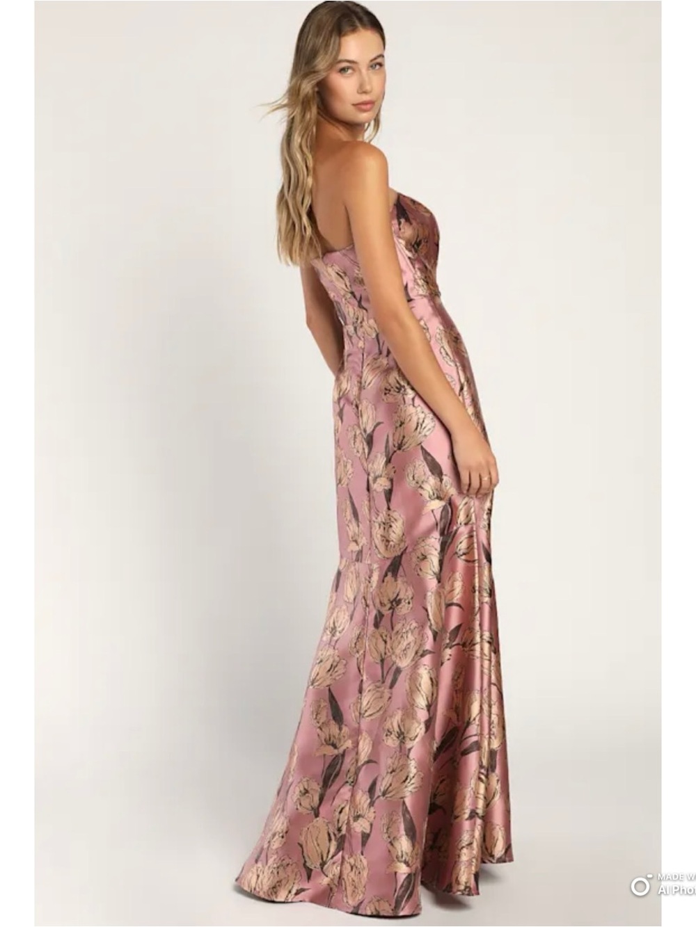 Lulus Large Gowning Around Mauve Floral Jacquard Strapless Maxi Dress NWT Formal - Picture 7 of 15